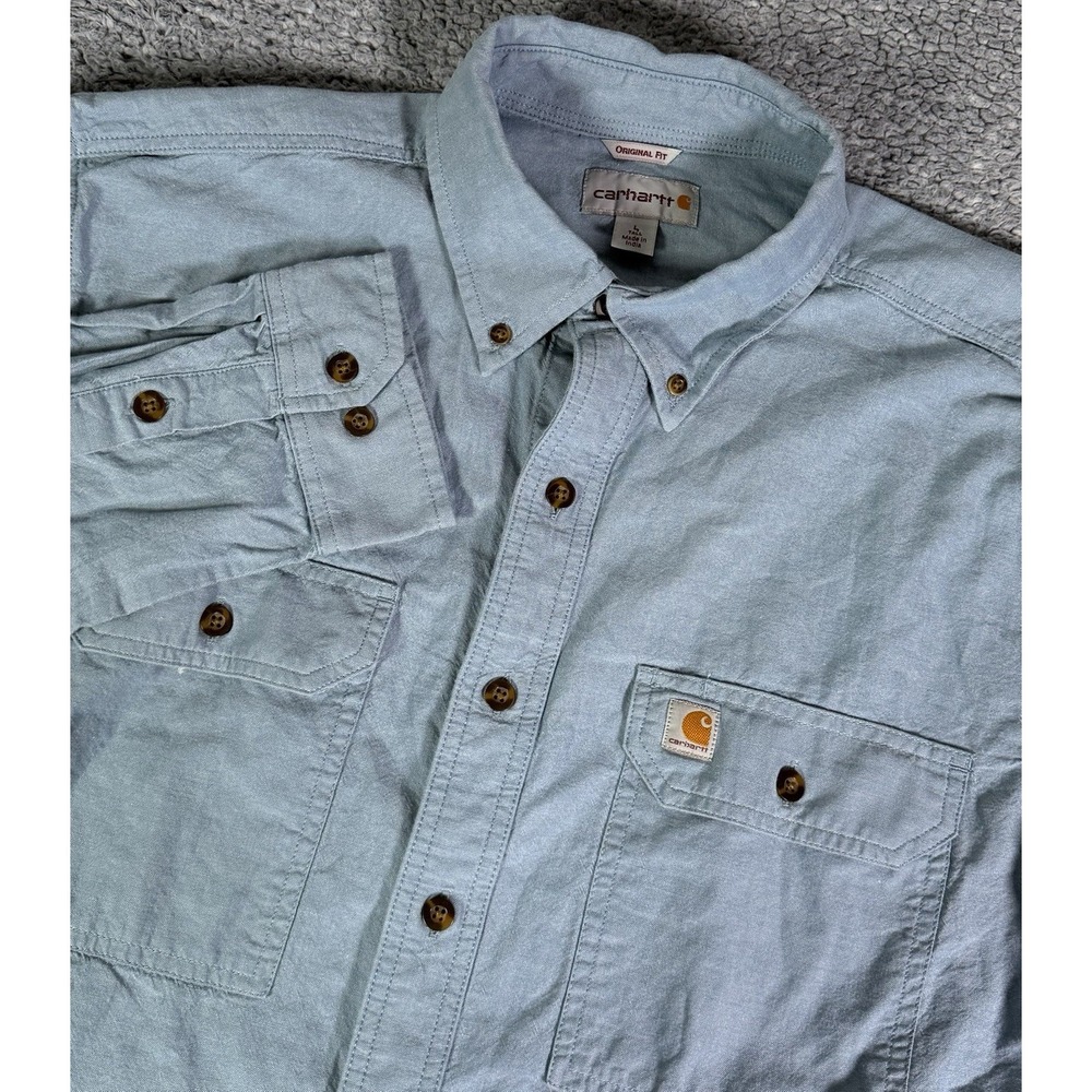 Carhartt Original Fit Men's Large Tall Button Down Shirt Chambray Blue 104368